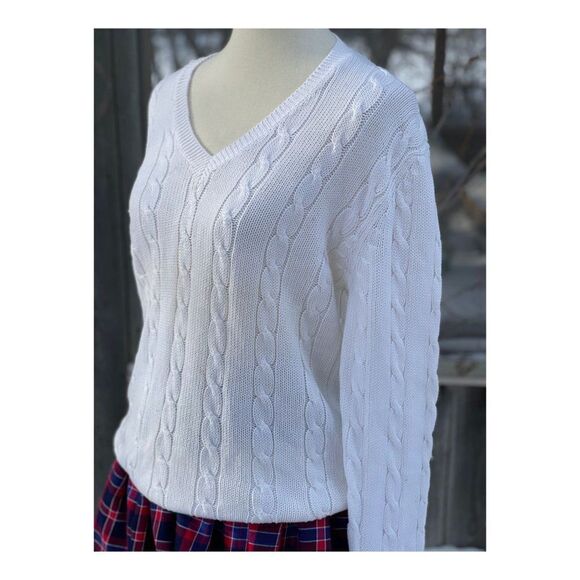 Vintage Harry Rosen White Fisherman’s Knit Sweater V Neck Sz S - Picture 8 of 9